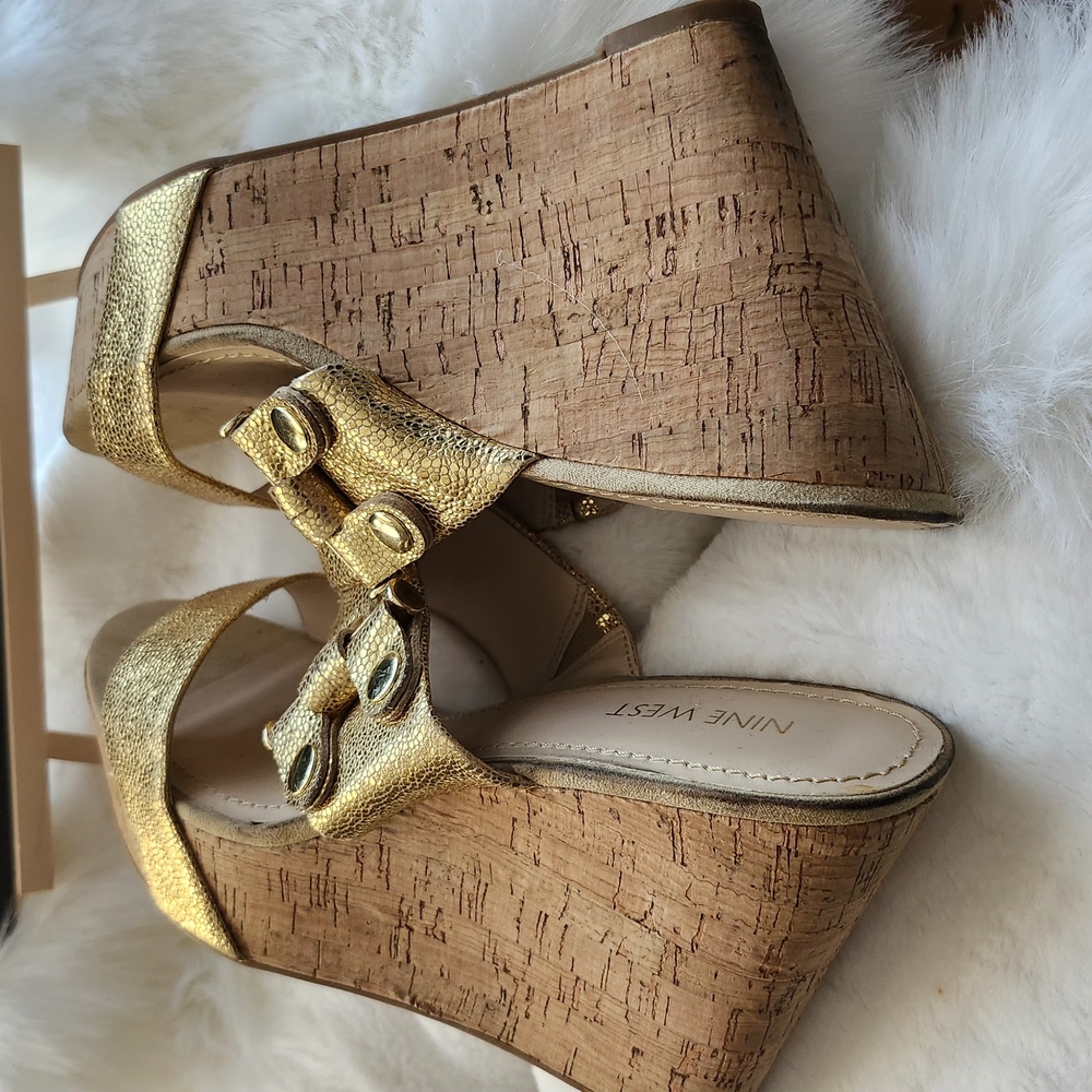 Nine West Gold Metallic Sandals with Luxe Straps